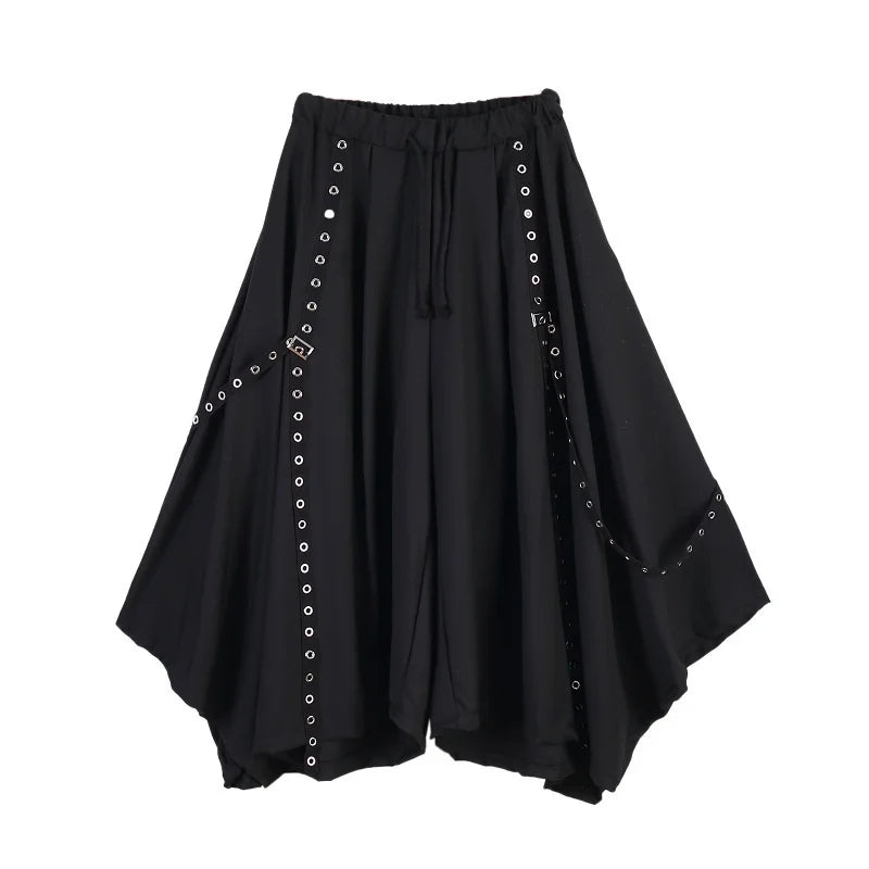Four seasons Yamamoto style dark men's and women's skirt pants rivet webbing decoration loose wide leg pants hairstylist skirt