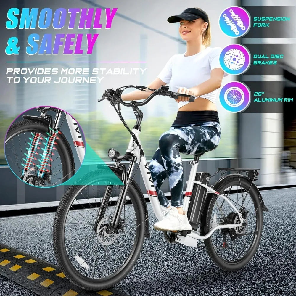 Electric Bike, 26'' Electric Bike for Adults, 500W Ebike with 48V Removable Battery, Electric Commuter Cruiser Bike 20MPH