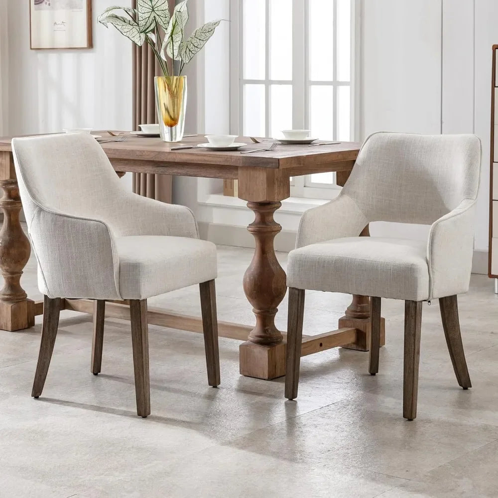 Linen Fabric Dining Chairs Set of 4,Upholstered Side Chairs,Farmhouse Accent Chairs with Open Back Wood LegsCream(Wider seats)