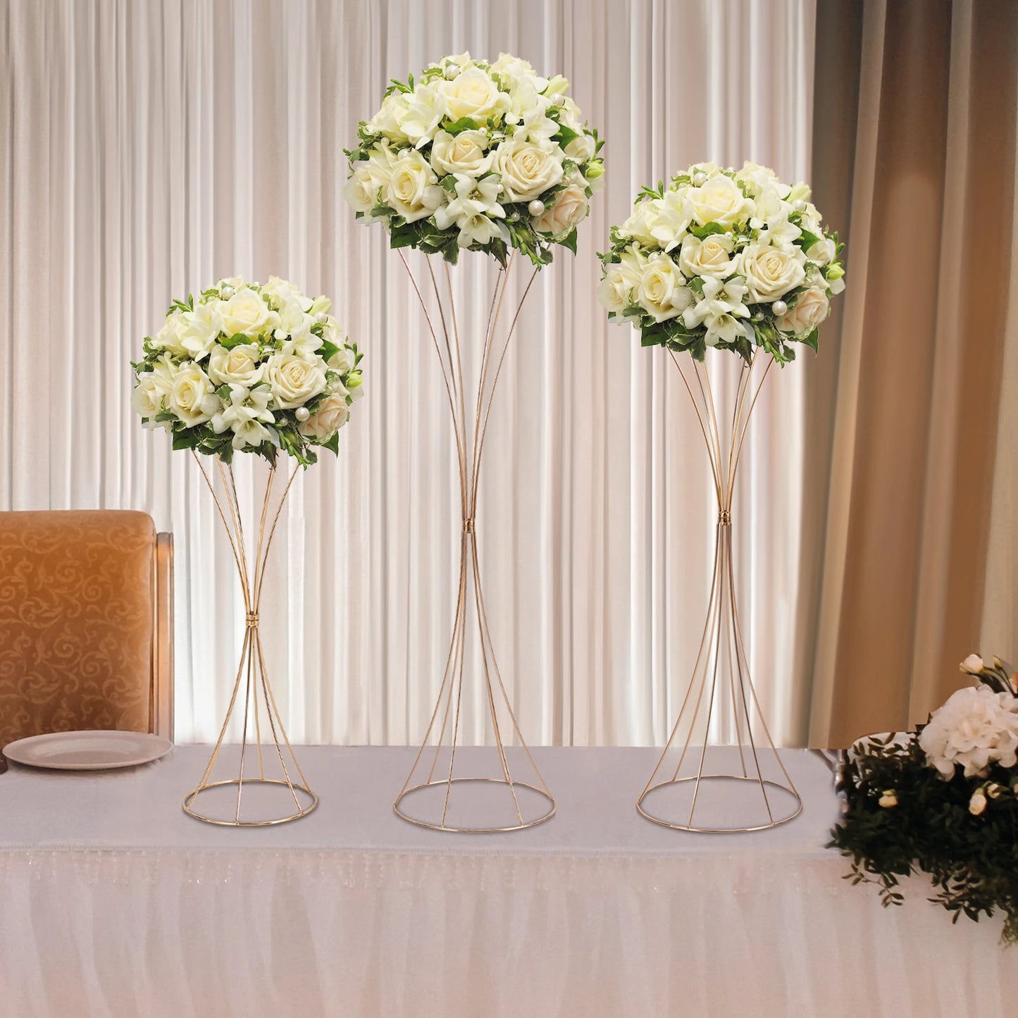3PCS Gold Tall Vase, Wedding Party Vase  Tall Vase Trumpet Vases Home Decor Centerpiece, Flower Stand 50cm/66cm/79cm H