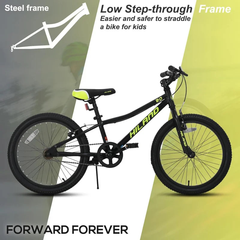 QHiland 20 24 Inch Mountain Bike Age 5   Year Old, Front Suspension Fork Kids' Bicycles for Boys Girls Multiple Colo