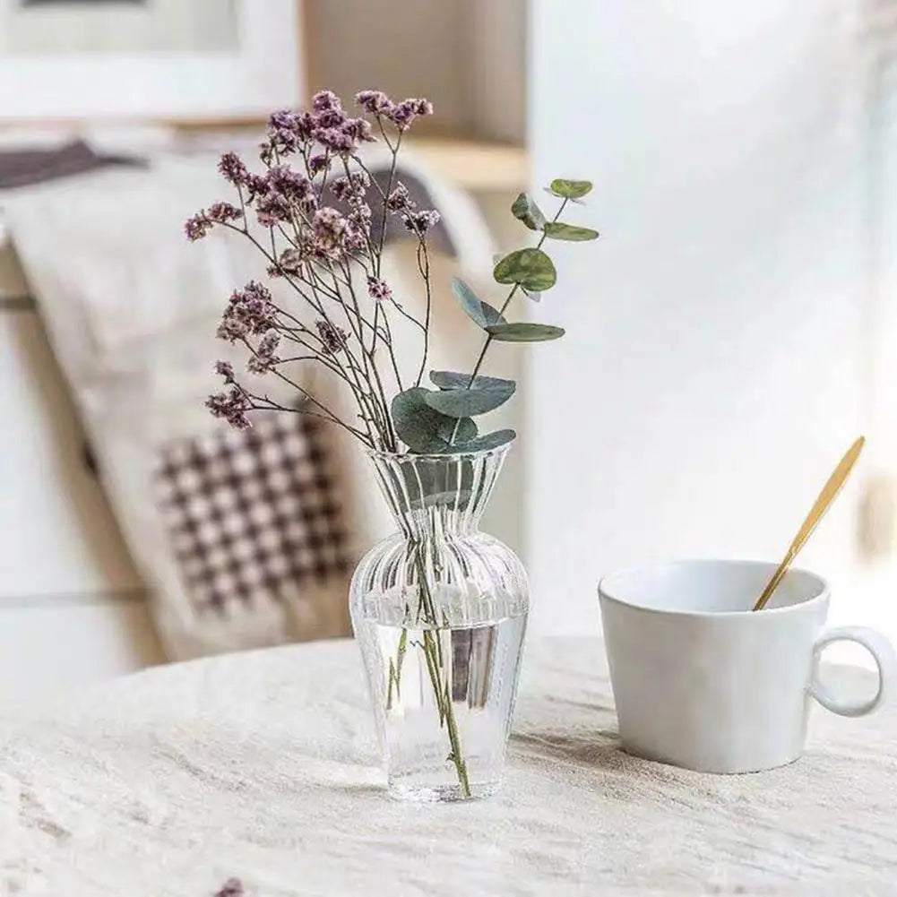 Nordic Glass Flower Vase Transparent Hydroponic Pot Vase Plant Bottle Flower Pot for Home Decoration Mini Desktop Short Vase