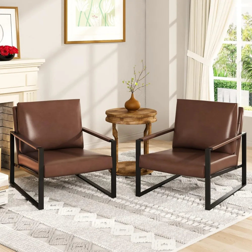 Modern PU Leather Accent Chair Arm Chair with Extra-Thick Padded Backrest and Seat Cushion Sofa Chairs for Living Room Bedroom