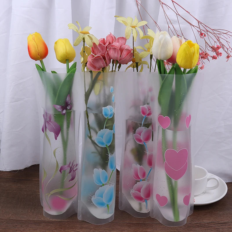 Foldable Plastic Vase Unbreakable Folding Chinese Style Reusable Flower Vase PVC Durable Decor Vase DIY Home Plant Decoration