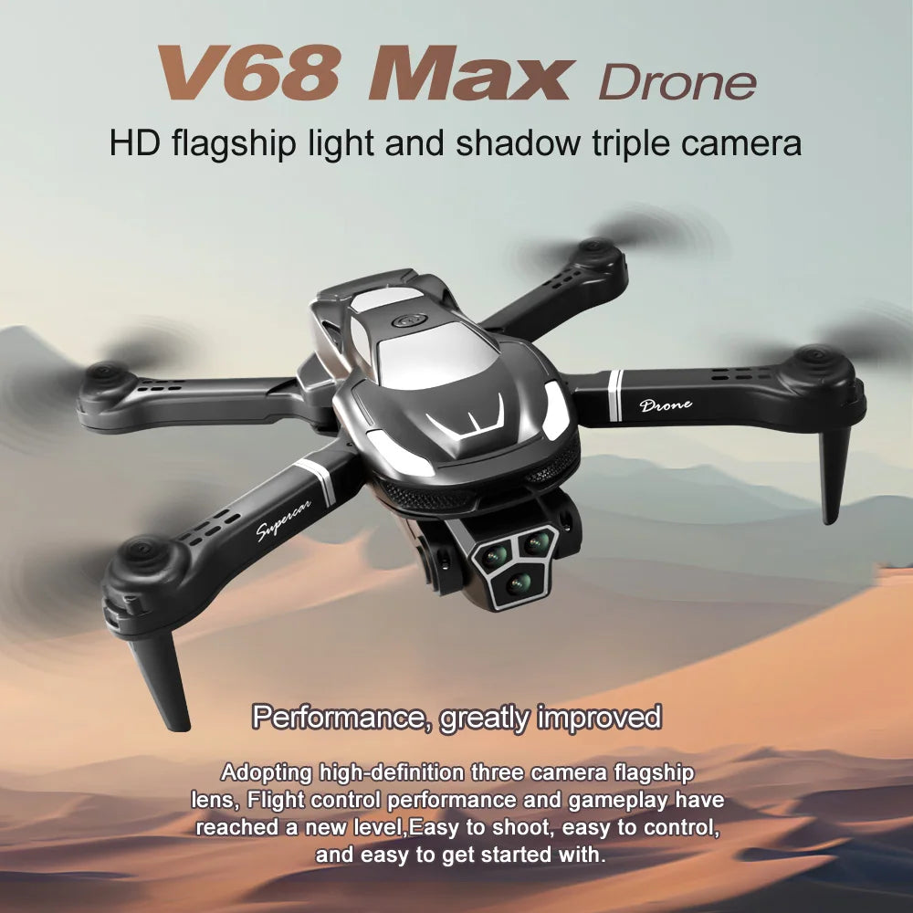 Popular V68 drone with multiple batteries and high-definition three camera 5G optical flow obstacle avoidance and stopping