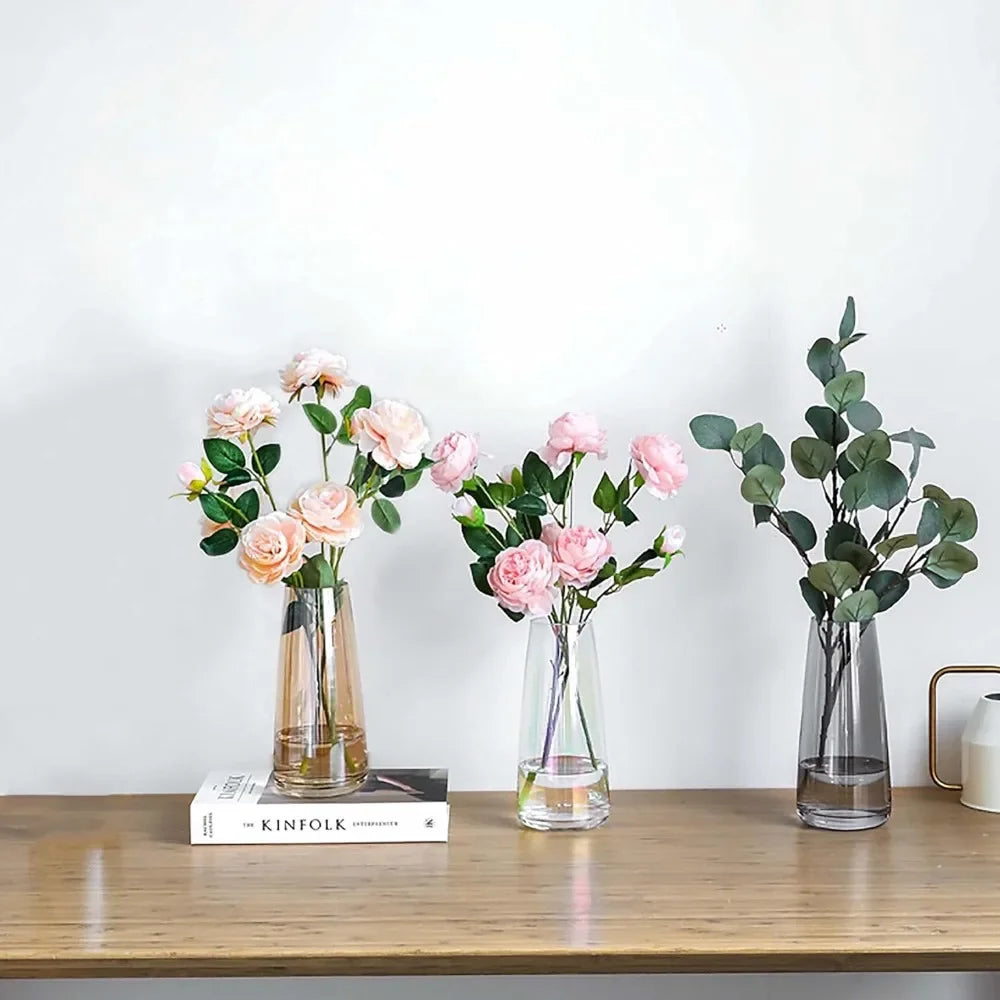 Modern Glass Vase Irised Crystal Clear Glass Vase for Home Office Decor (Crystal Grey) home decoration  aesthetic room decor