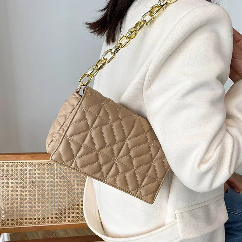 GCB02  Fashion Plaid Shoulder Bag Thick Chain Underarm Bags For Women Brand Designer Handbags And Purses MM22