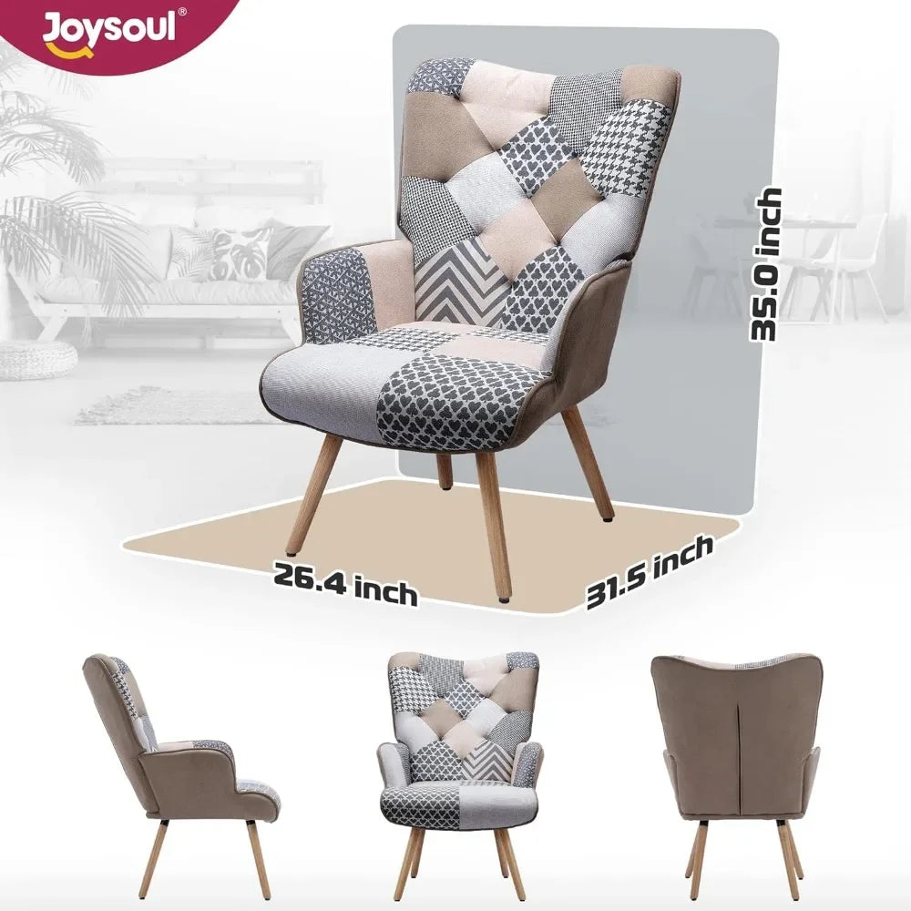 Living Room Accent Chair, Modern High-back Armchair, Gray Plaid Chair,  Home Furniture Minimalist Fabric Living Room Chair