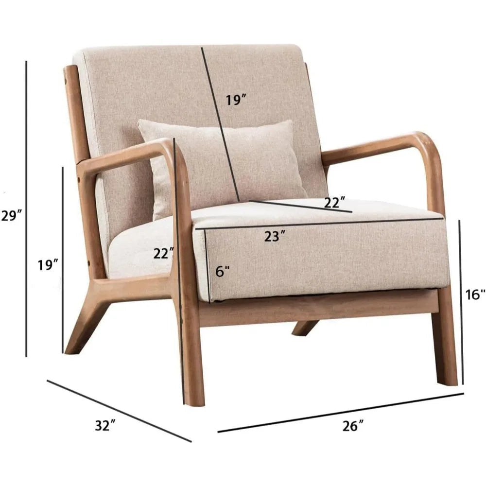 Accent Chair with Solid Wood Frame, Single Fabric Lounge Reading Armchair, Mid Century Modern Accent Chair