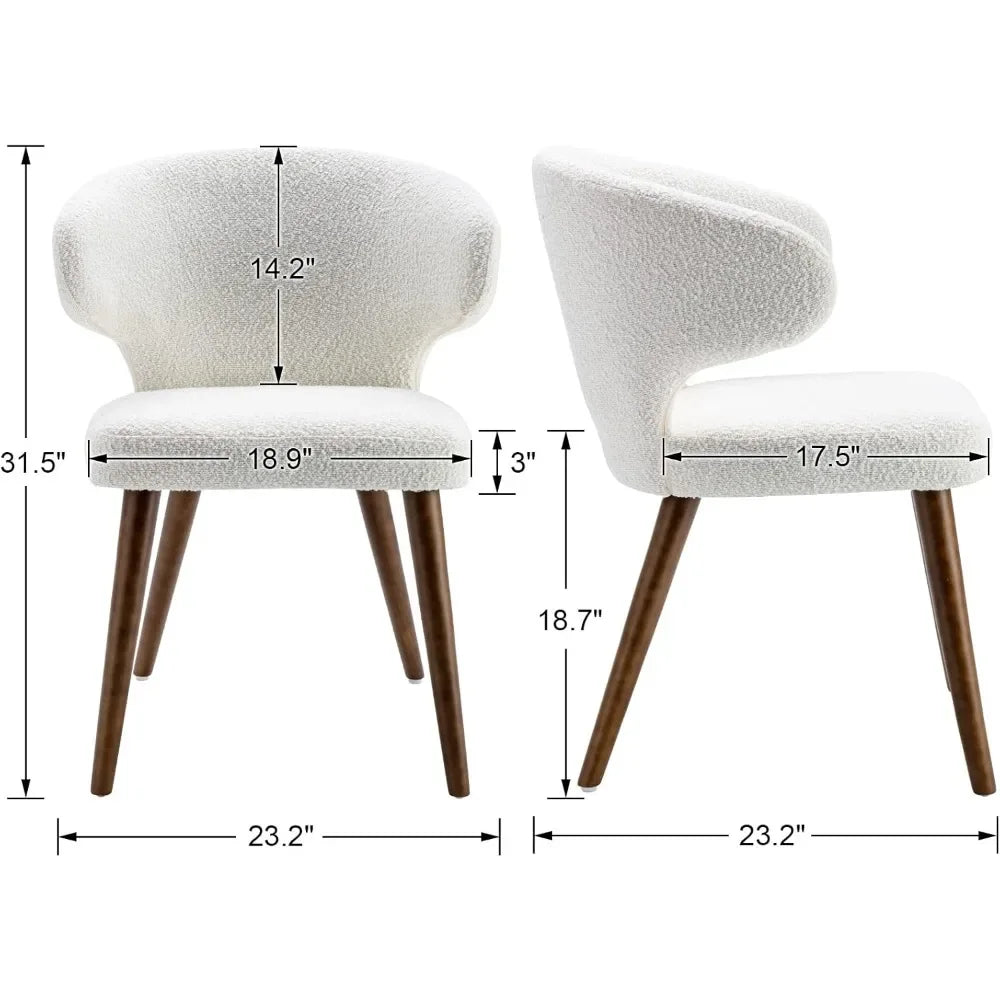 Dining Chairs Set of 4,Mid Century Modern Sherpa Boucle Upholstered Curved Wingback Accent Arm Chairs Side Chairs, White