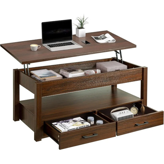 Coffee Table with Storage Drawers and Hidden Compartments Elevated Coffee Table with Wooden Lift Top for Living Room