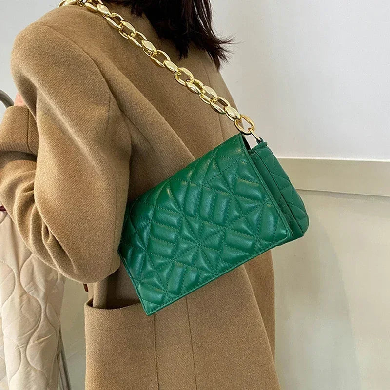 GCB02  Fashion Plaid Shoulder Bag Thick Chain Underarm Bags For Women Brand Designer Handbags And Purses MM22