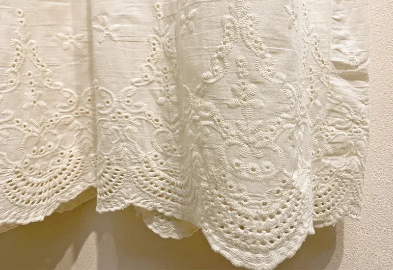 Summer Mori Girl Cotton Linen Loose Spaghetti Strap Hollow Out Midi Dress Vintage Lace Embroidery Elegant Rococo Edwardian Dress