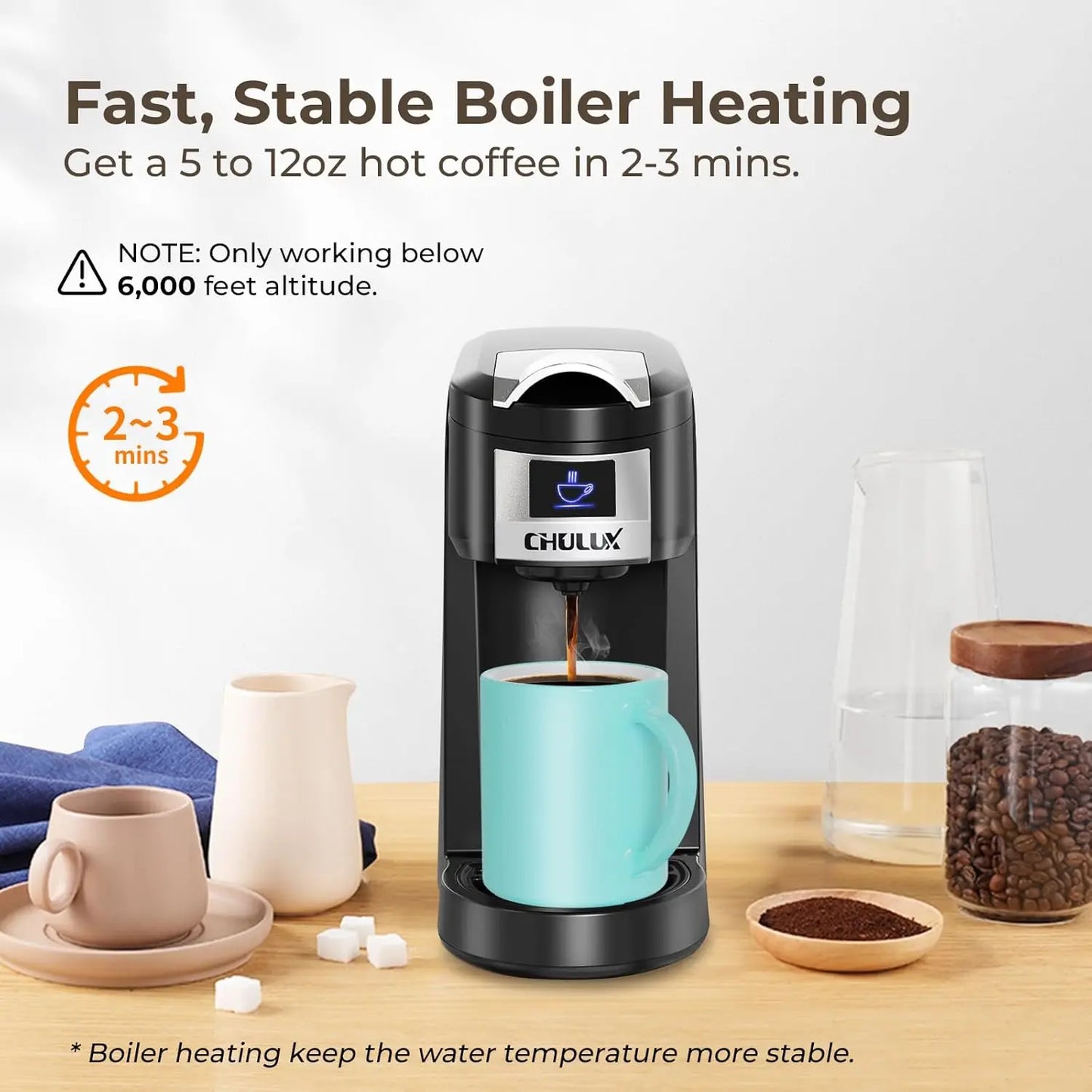 CHULUX Classic 2 in 1 Single Serve Coffee Maker for K Cup & Ground Coffee, One Button Easy Coffee Machine for Office, RV, Travel