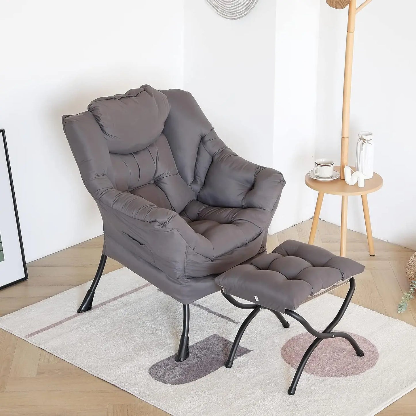 LITA Lazy Chair with Ottoman, Modern Accent Leisure Upholstered Sofa Chair, Contemporary Lounge Reading Chair with Armrests and