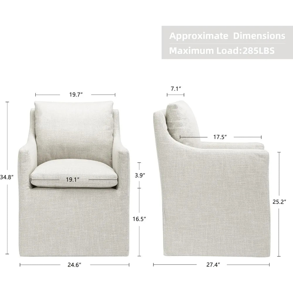 Upholstered Dining Chairs Set of 2,Linen Accent Chair for Living Room,Single Sofa Chair with 4 Casters,Upholstered Arm Chair