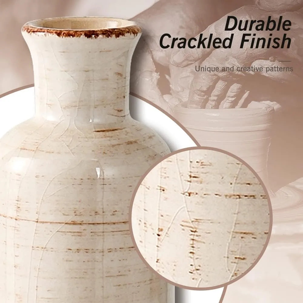 Ceramic Vase for Dcor Set of 3 with 9PCS Artificial Eucalyptus Stems Decor Large Small Ceramic Vase for Rustic Home Decor Accent