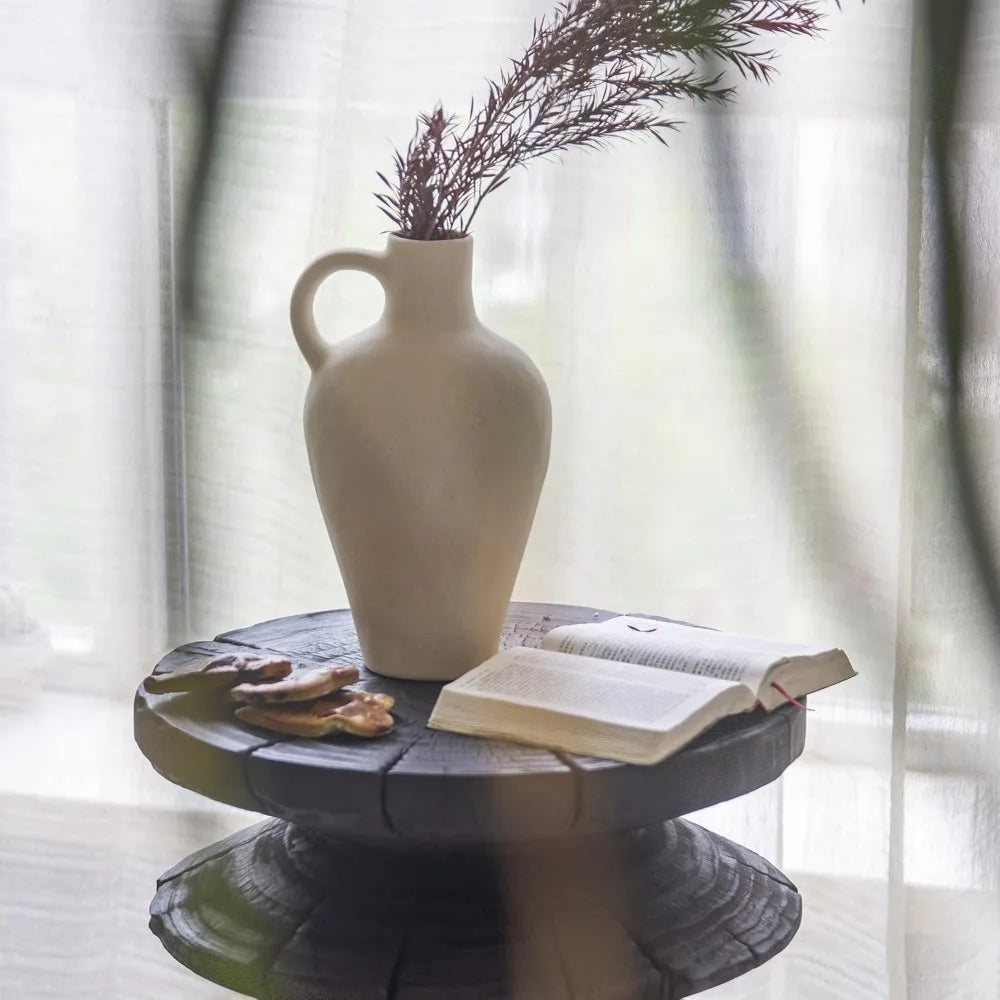 Ceramic White Vase 10" Height Decor for Home,Stoneware Living Room Centerpiece Jug,Rustic Farmhouse