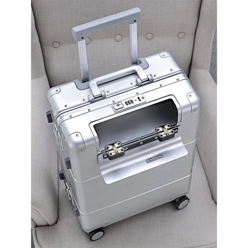 All Aluminum Magnesium Alloy Suitcase Business Trolley Case Portable Front Opening 20 inch Boarding Bag 24“28” Lock Luggage