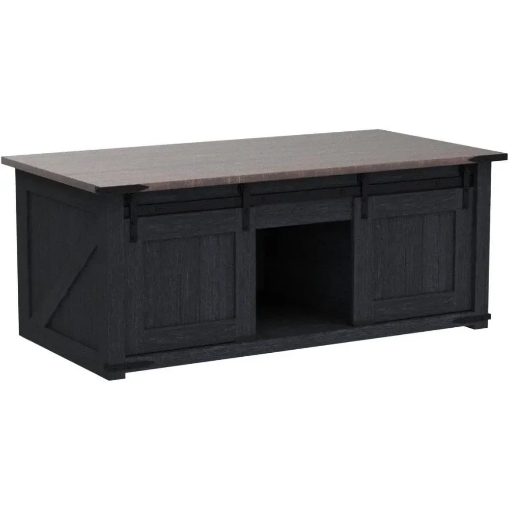 Lift Top Coffee Table with Storage & Sliding Groove Barn Door, W/Double Storage Spaces, Coffee Table