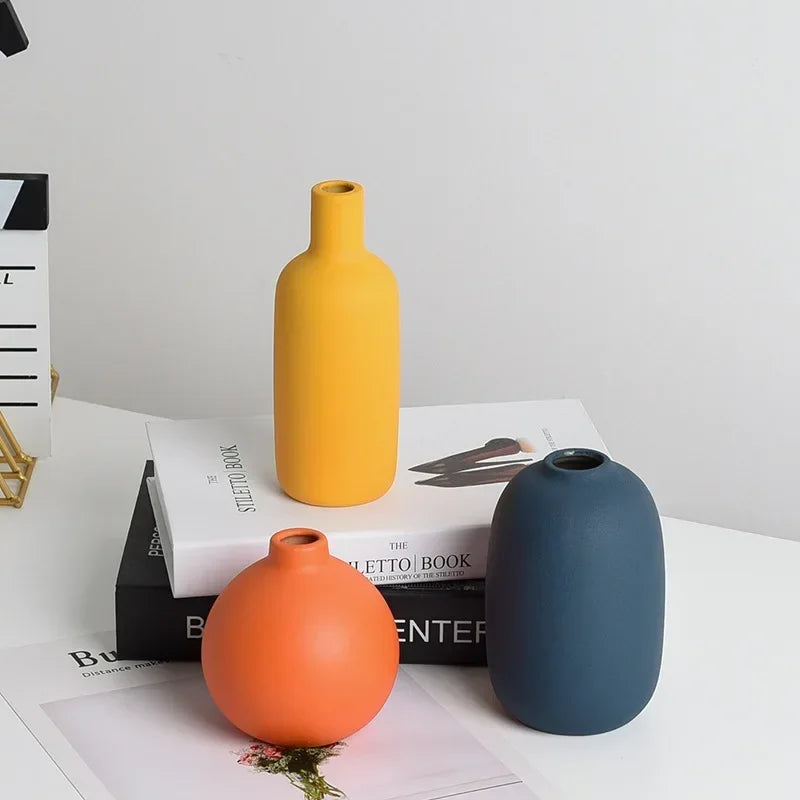 Orange Yellow Blue Nordic Ceramic Dried Flower Vase Decoration Guest Restaurant Ornaments Home Decoration accessories gift