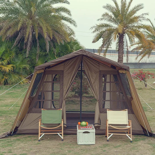 Outdoor camping, double decker tent, family multi person cabin, light luxury camping tent