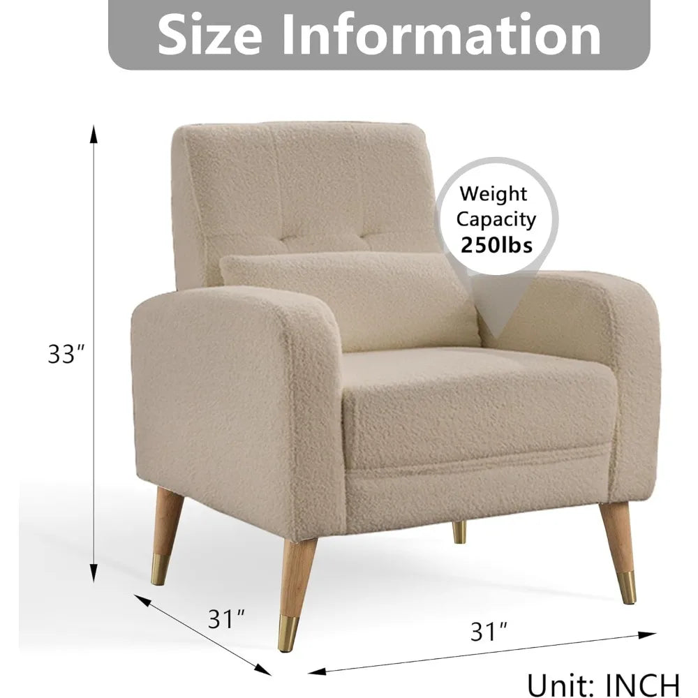 Mid-Century Modern Accent Chair, Upholstered Armchair Living Room Chair, Comfy Single Sofa Chair with Sturdy Legs