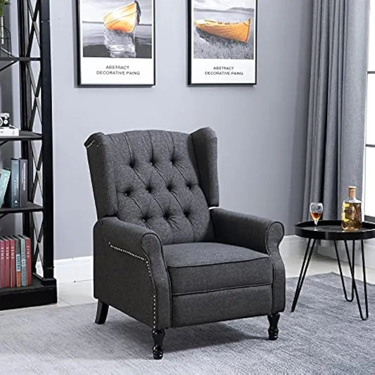 Fabric Upholstered Wingback Recliner, Tufted Push Back Accent Chair, Linen Arm Chair with Footrest, Armrest, Padded Cushion