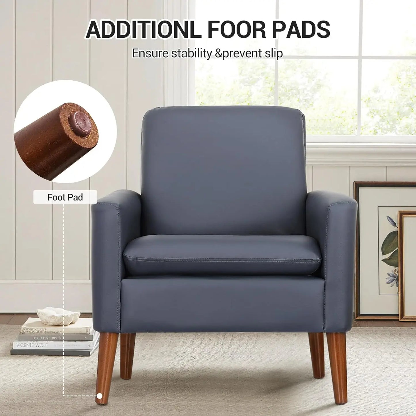 Faux Leather Accent Chair Upholstered Living Room Arm Chair Comfortable Reading Sofa Chairs for Bedrooms Dorm Room Office