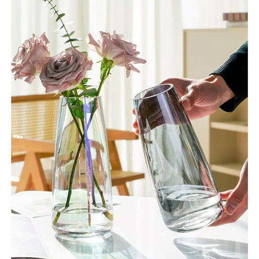 Modern Glass Vase Irised Crystal Clear Glass Vase for Home Office Decor (Crystal Grey) home decoration  aesthetic room decor