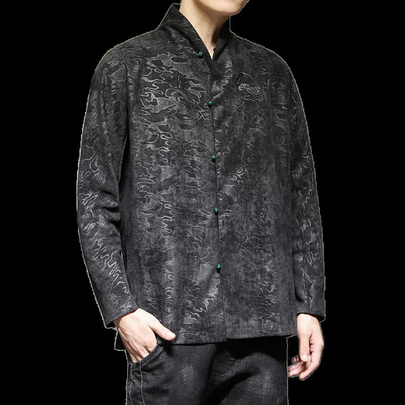 Chinese Traditional Dress Plus Size Shirt Men Clothing Vintage Hanfu Tai Chi Kung Fu Tops Ethnic Style Embossed Casual Thin Coat