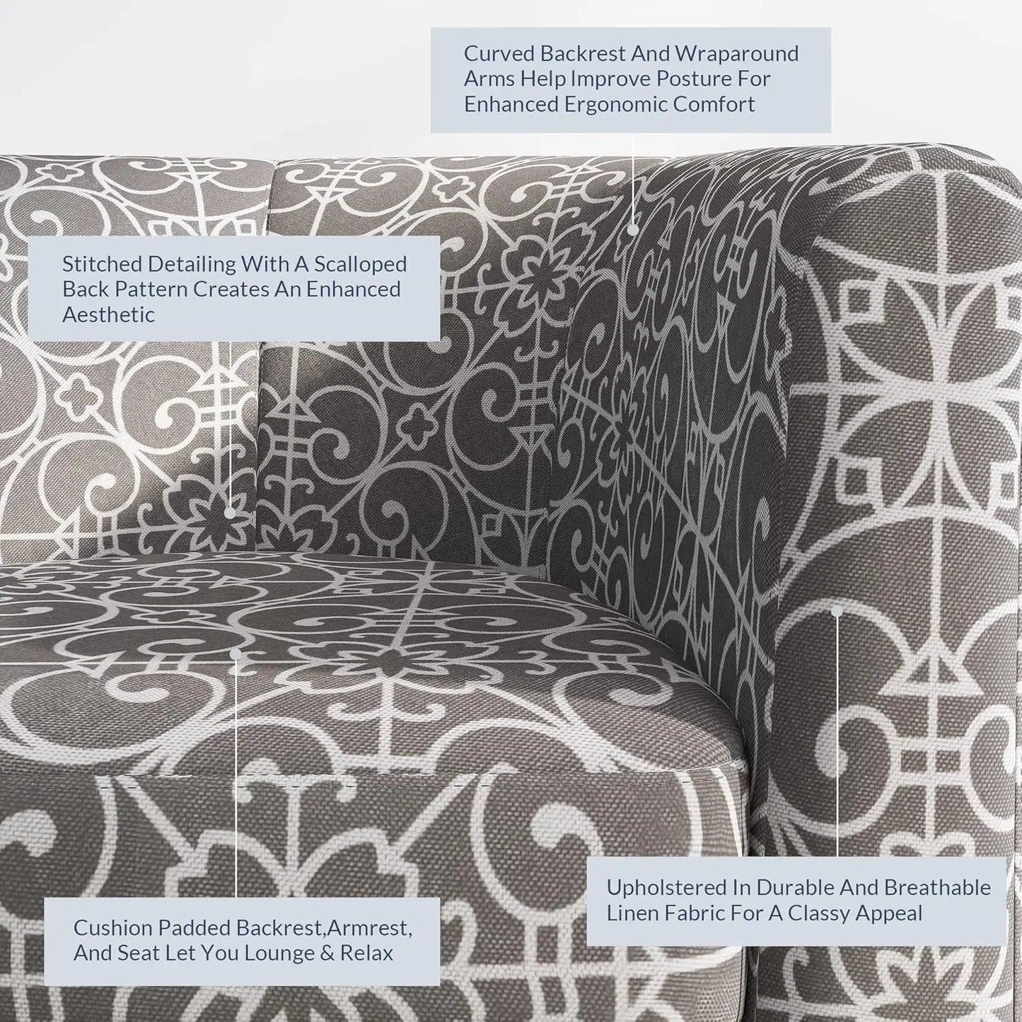 Linen Round Accent Barrel  Club Tub Sofa Chair for Bedroom, Corner Chair with Flared Legs and Cozy Soft Padding