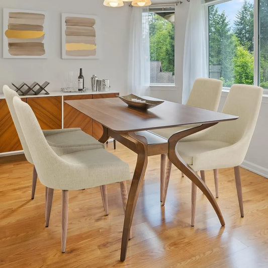 Accent Chair with High Back Beige Fabric Dining Comfy Chair for Kitchen Upholstered Dining Chairs Kitchen.