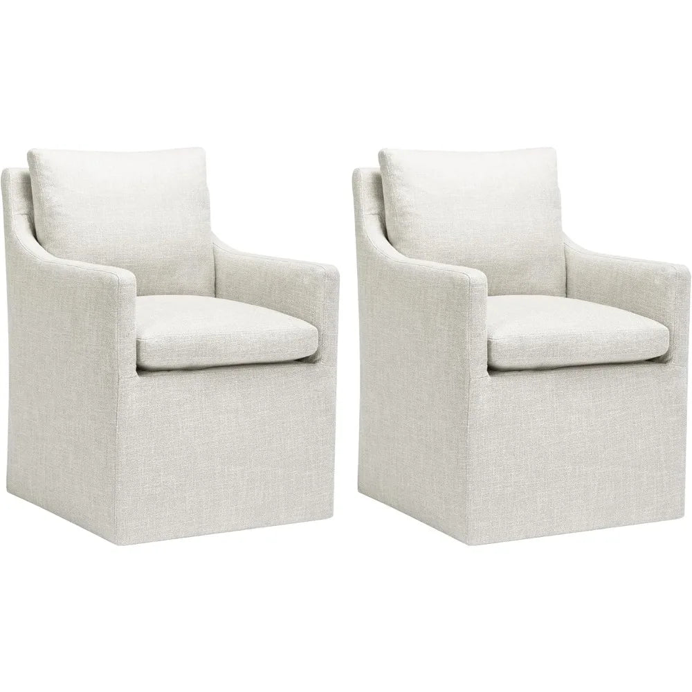 Upholstered Dining Chairs Set of 2,Linen Accent Chair for Living Room,Single Sofa Chair with 4 Casters,Upholstered Arm Chair