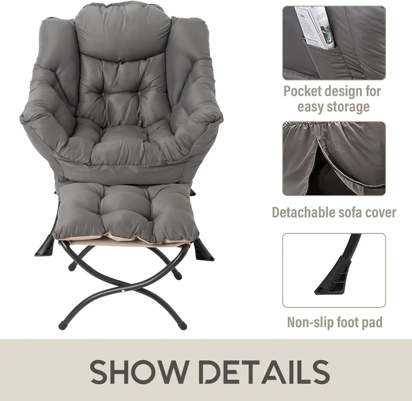 LITA Lazy Chair with Ottoman, Modern Accent Leisure Upholstered Sofa Chair, Contemporary Lounge Reading Chair with Armrests and