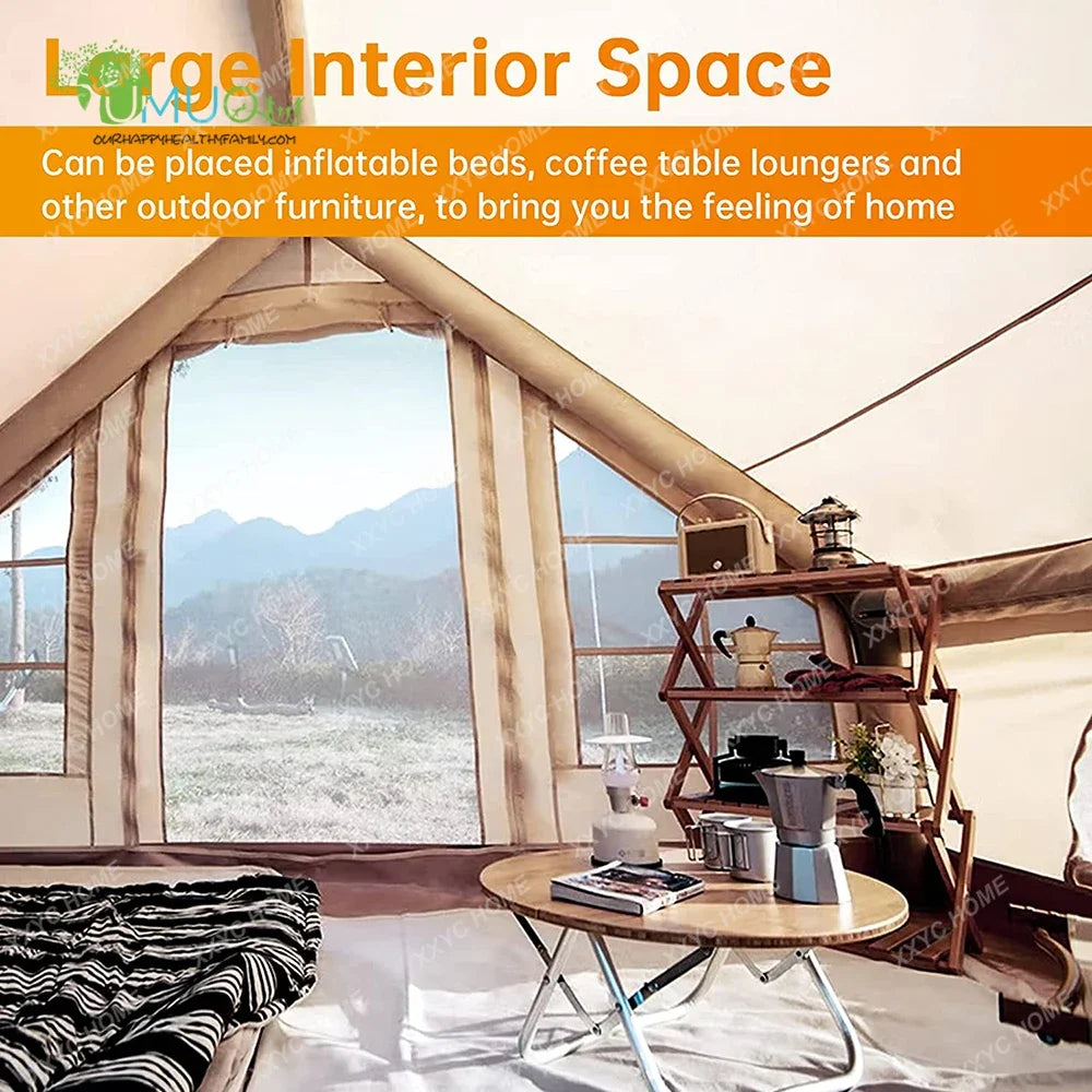 Glamping Canvas Inflatable Outdoor Camping, Customized Luxury Polyester Air Family Tunnel Tent