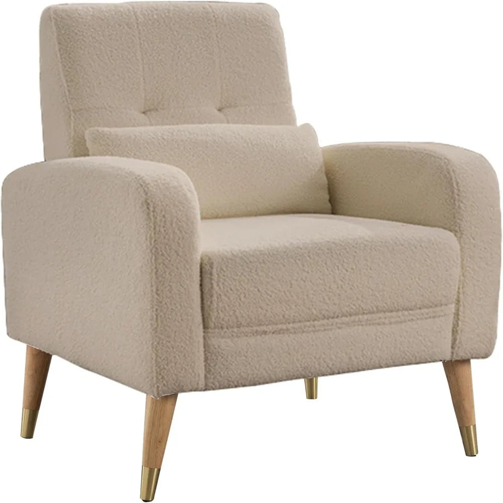 Mid-Century Modern Accent Chair, Upholstered Armchair Living Room Chair, Comfy Single Sofa Chair with Sturdy Legs