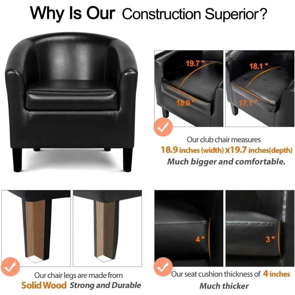PU Leather Accent Chairs, Waiting Room Chair with Soft Padded Seat for Living Room Bedroom Reading Room