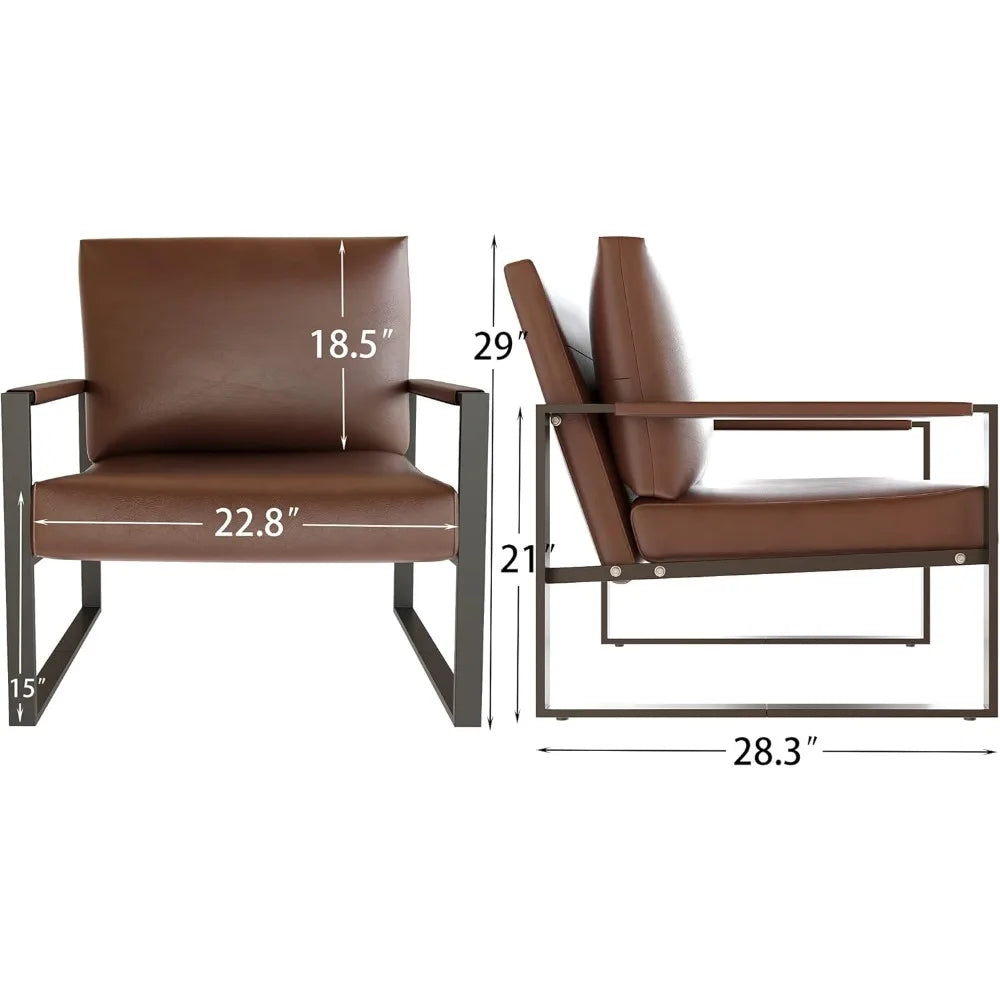 Modern PU Leather Accent Chair Arm Chair with Extra-Thick Padded Backrest and Seat Cushion Sofa Chairs for Living Room Bedroom