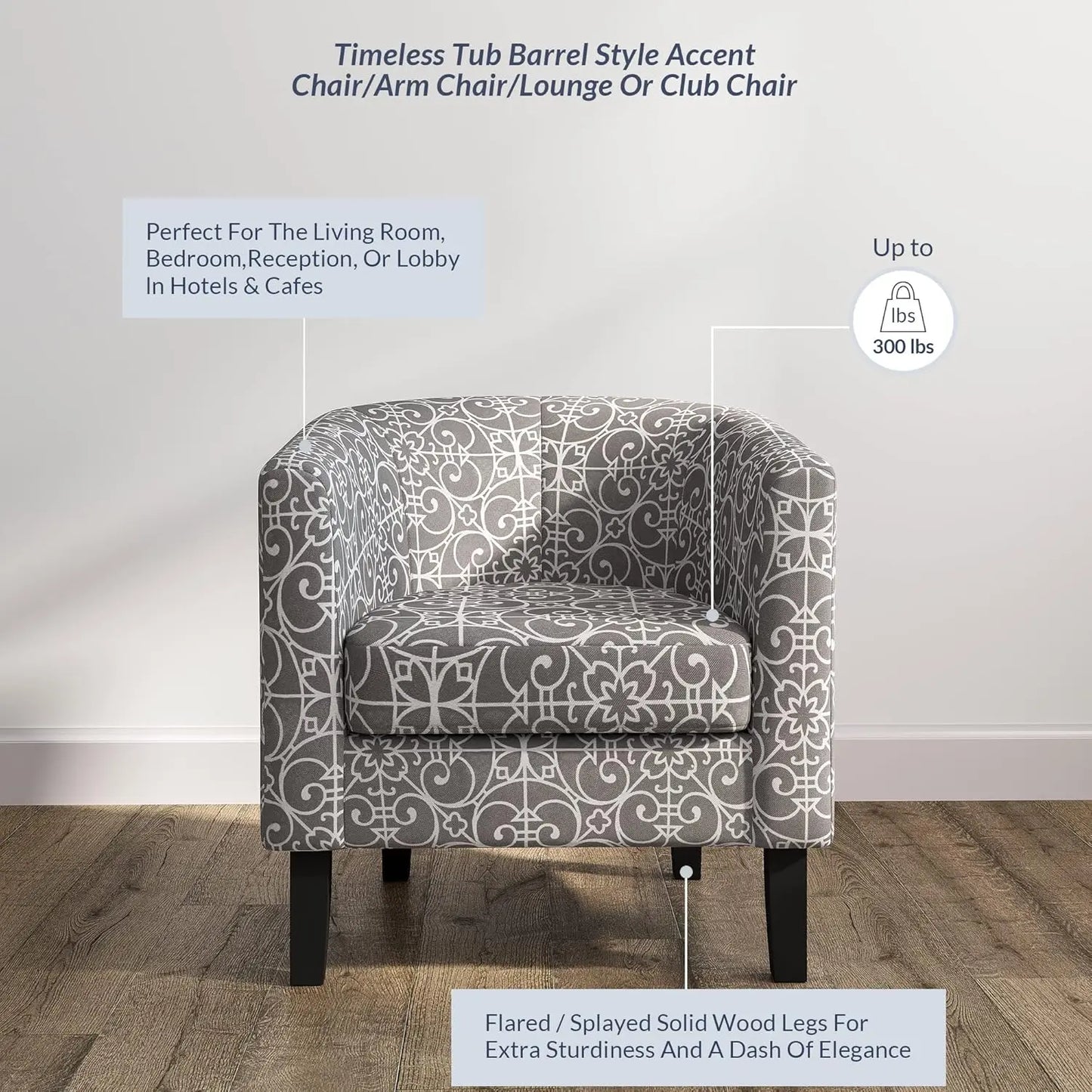 Linen Round Accent Barrel  Club Tub Sofa Chair for Bedroom, Corner Chair with Flared Legs and Cozy Soft Padding