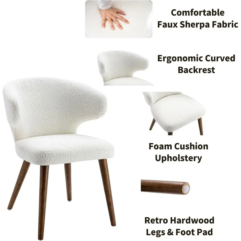 Dining Chairs Set of 4,Mid Century Modern Sherpa Boucle Upholstered Curved Wingback Accent Arm Chairs Side Chairs, White