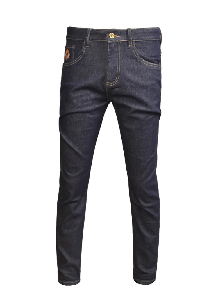 Primary Color Jeans Men's Fashion Bank Stretch Slim Fit Feet High-End Trend Blue Washed Casual Men's Trousers
