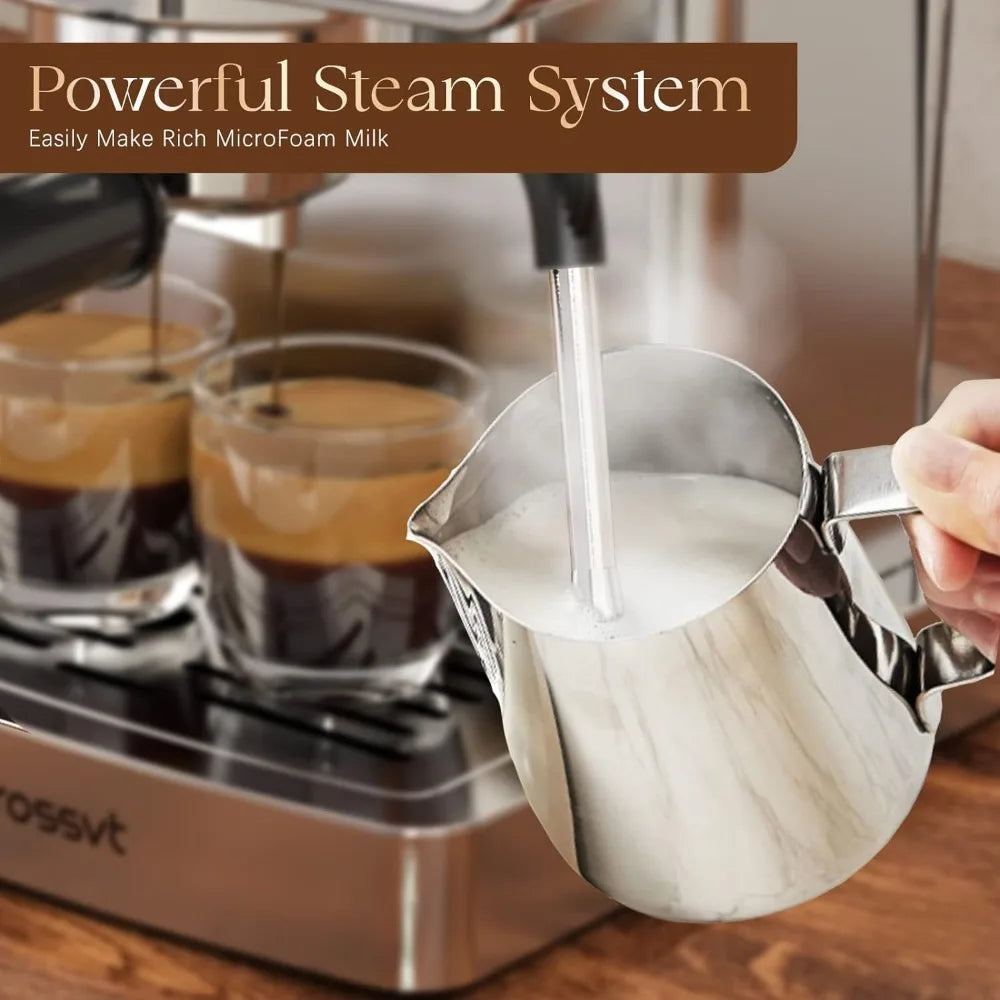 Frossvt Espresso Machine, Stainless Steel Coffee machines with 1.8L/60oz Water Tank for home, Sliver Coffee maker