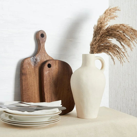 Ceramic White Vase 10" Height Decor for Home,Stoneware Living Room Centerpiece Jug,Rustic Farmhouse