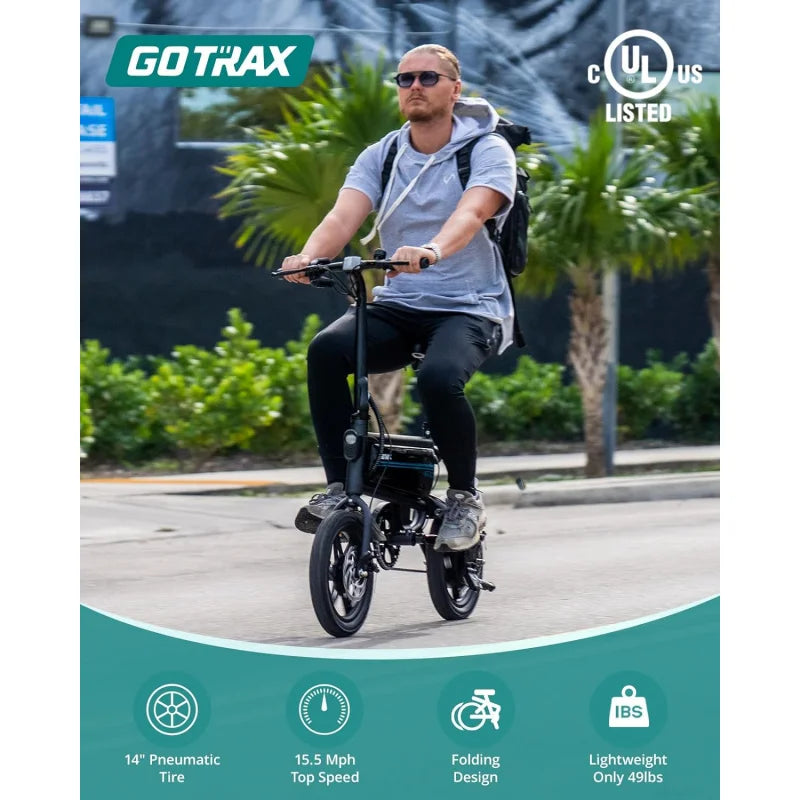 QGotrax Nano 14" Electric , Range 25Miles(Pedal-Assist)&Max Speed 15.5Mph, 250W Folding E-Bike with Removable Bat