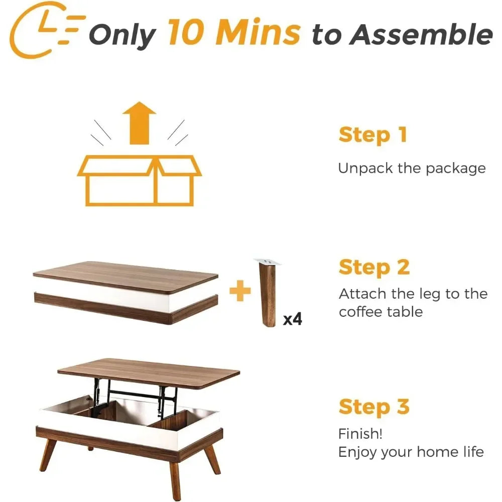 Lift Top Coffee Table, Center Tables with Hidden Storage Compartment, Dining Table for Living Room Reception, Coffee Table