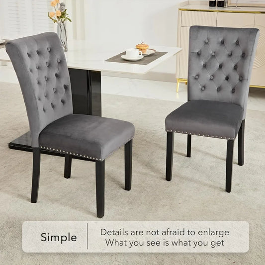 Dining Kitchen Chair Set of 2, Parsons Upholstered Dining Room Chair, Wood Accent Chair with Nailed Trim