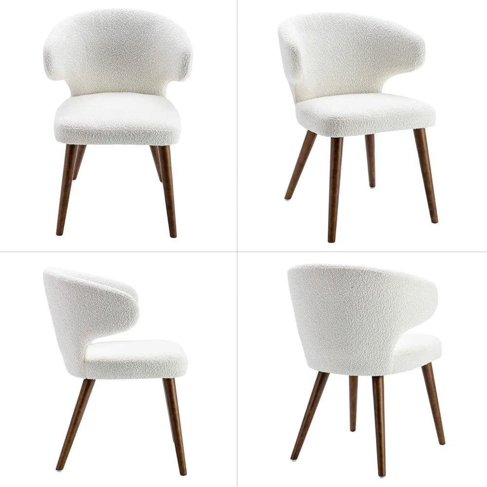 Upholstered Curved Wingback Accent Arm Chairs Side Chairs with Solid Wood Legs, White