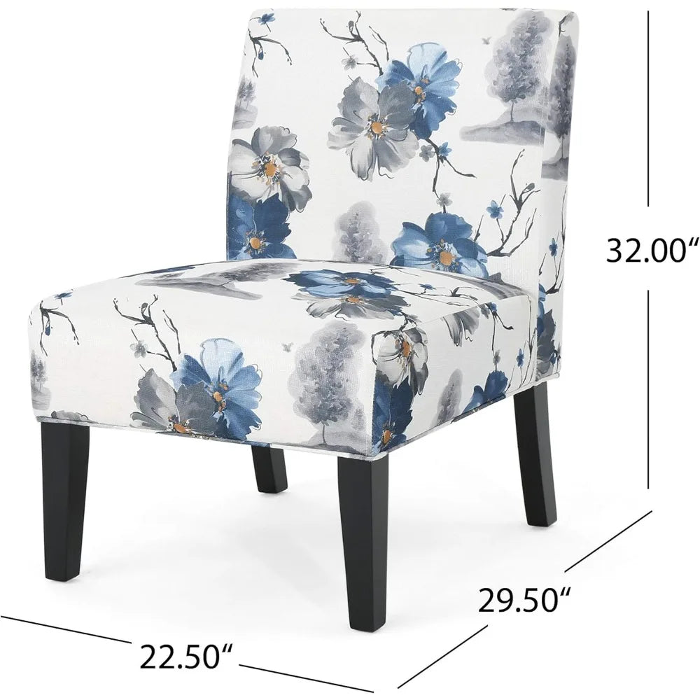 Kendal Traditional Fabric Accent Chair, Print, Matte Black, 22.5D x 29.5W x 32H in
