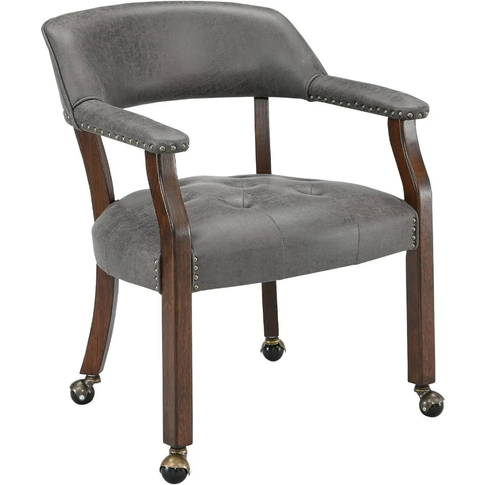 Dining Chairs,Large Rolling Dining Chairs with Wheels,Accent Wood Boss Caption's Chairs,Cherry Legs & Dark Grey Fabric